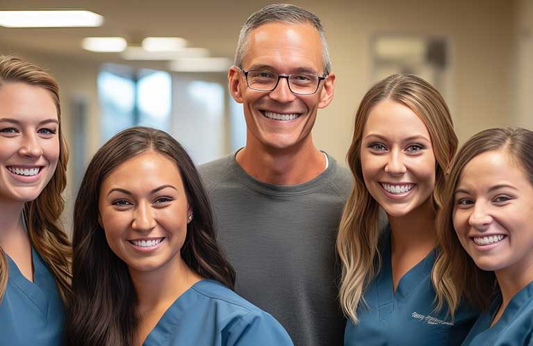 Staff hired by a locum tenens staffing agency smiling while working a shift together