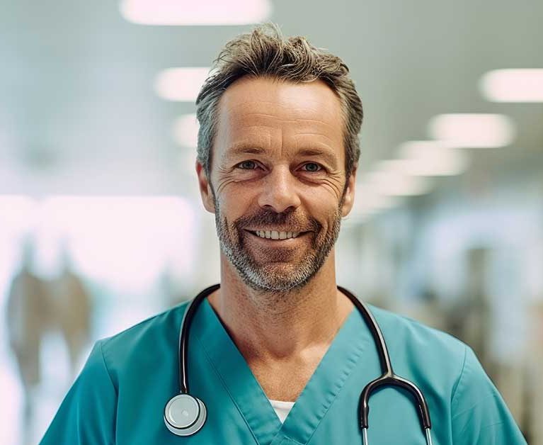 Cardiologist smiling while working at the hospital