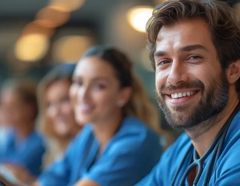 Locum tenens sitting together smiling